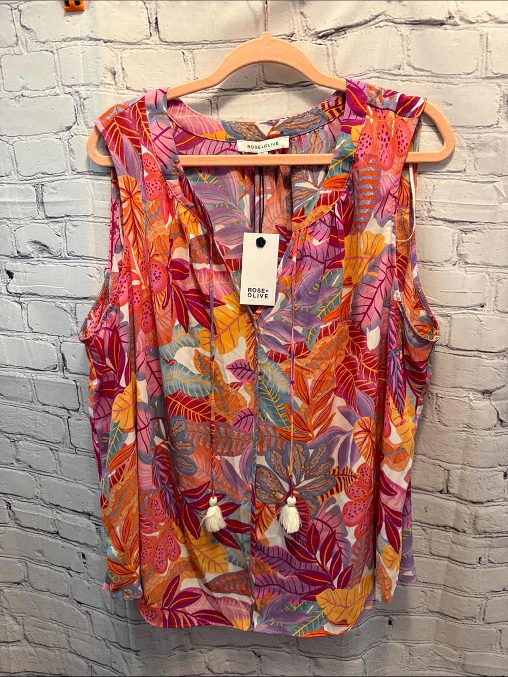 Rose & Olive Pink Orange Yellow Tropical Print Sleeveless Camisole